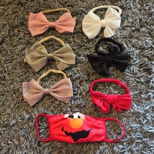 Kids Bow and Mask Set - Pink, White, Black, Red